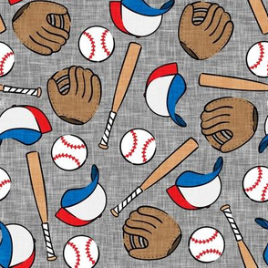 baseball season - baseball bat, glove, ball - baseball themed - grey - LAD20