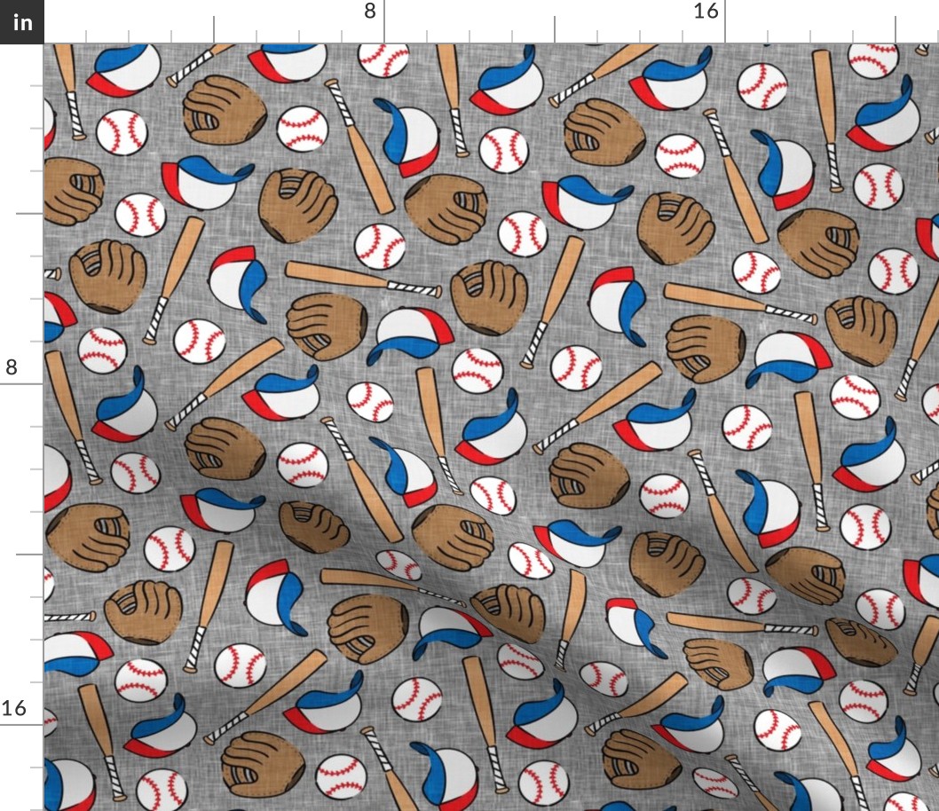 baseball season - baseball bat, glove, ball - baseball themed - grey - LAD20