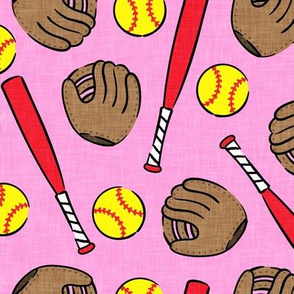 Softball - softball glove, bat, ball - sports red & pink - LAD20
