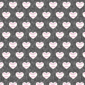 (small scale) baseball hearts - pink stitch on grey - LAD20