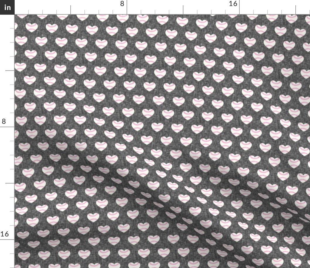 (small scale) baseball hearts - pink stitch on grey - LAD20