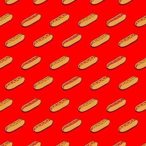 hot dogs on red
