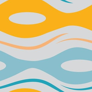 Mid Century modern Beach waves Yellow and blue