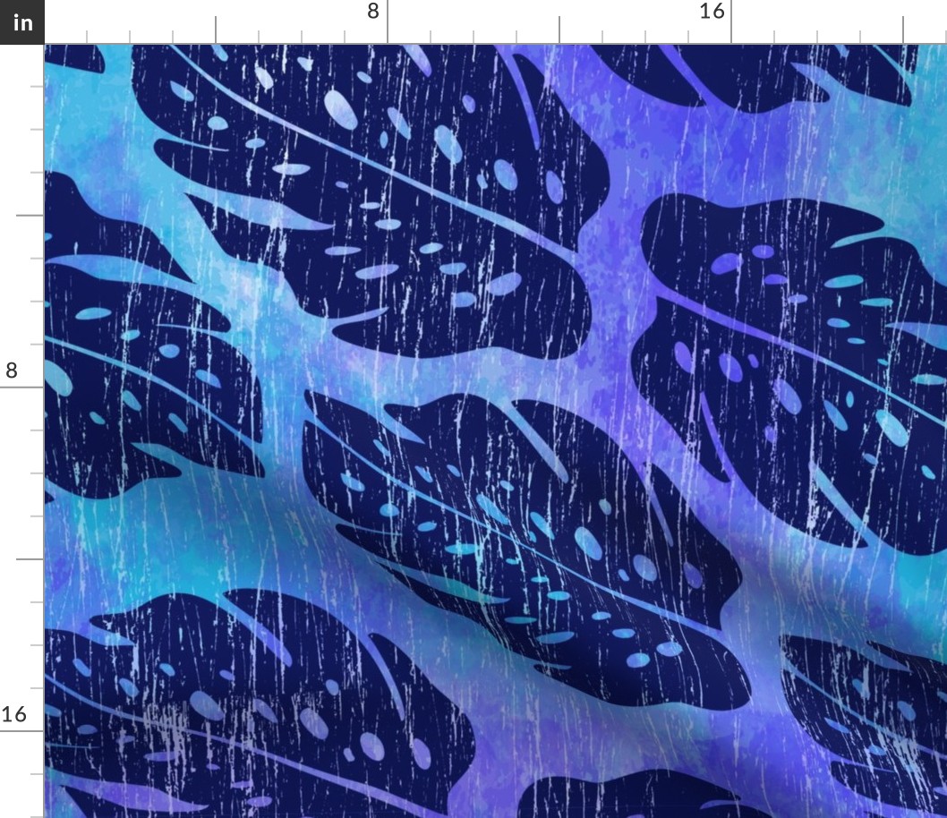 Hawaiian Monstera Leaf Tie-Dye Blend in Purple and Navy