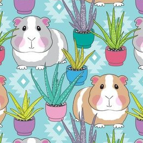 large guinea pigs and succulents on teal