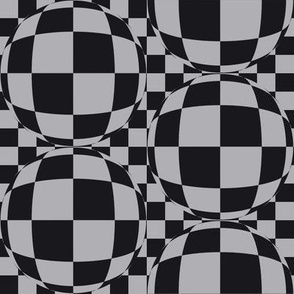 JP23  -  Medium - Bubbly Op Art  Checks in Charcoal and Light Gray