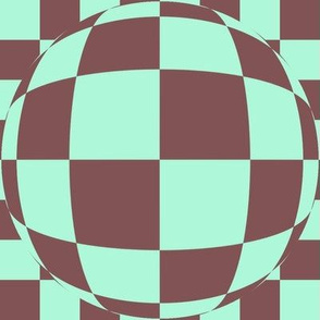 JP28 -   Large - Bubbly  Op Art Checks in Raspberry Brown and Minty Green Checkerboard