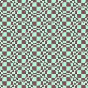 JP28  -  Small -   Bubbly Op Art Checks in Raspberry Brown and Minty Green