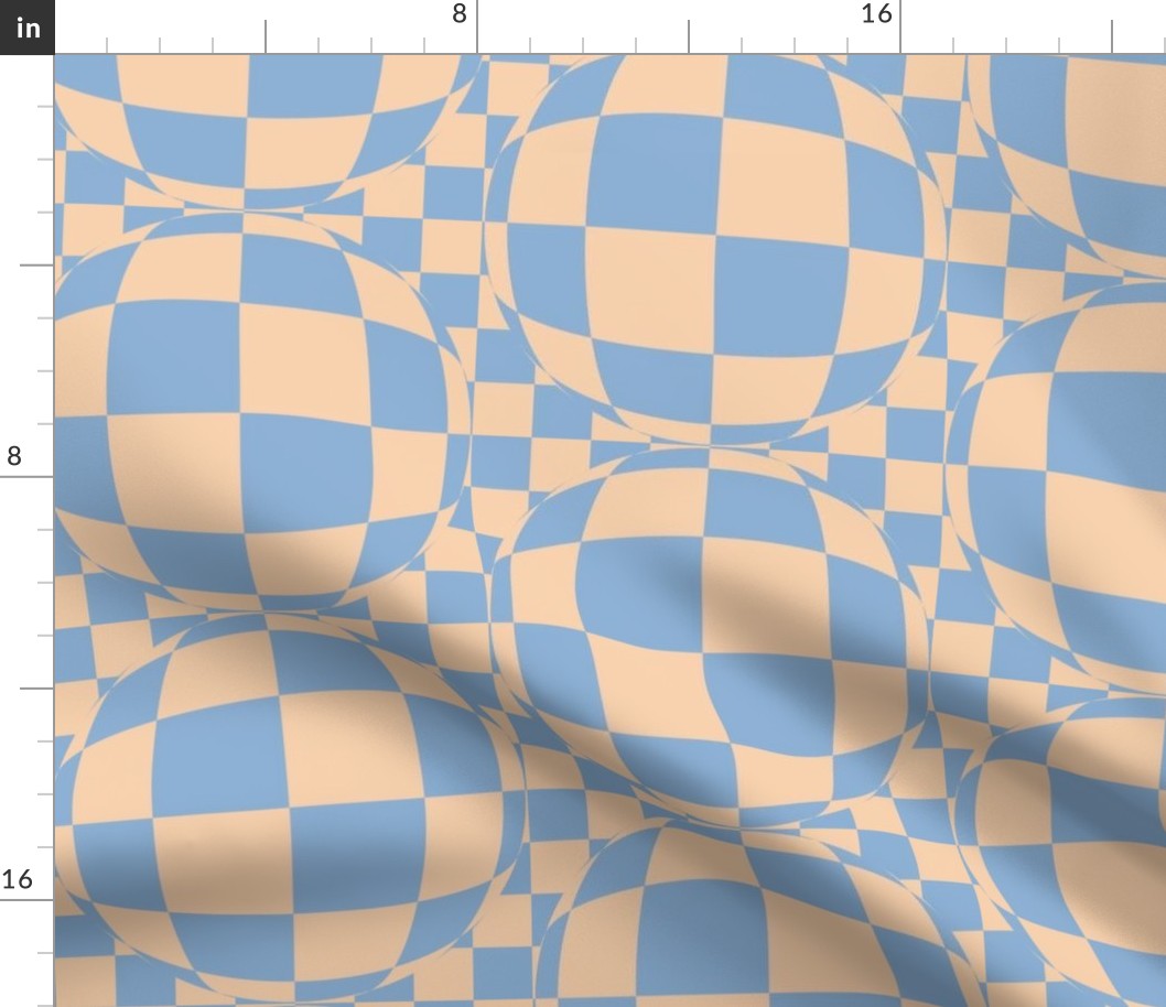 JP29 - Large Scale - Bubbly Op Art  Checks in Ecru and Robin's Egg Blue Checkerboard