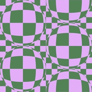 JP30 - Medium Scale - Bubbly Op Art  Checks in Lilac and Green  Checkerboard