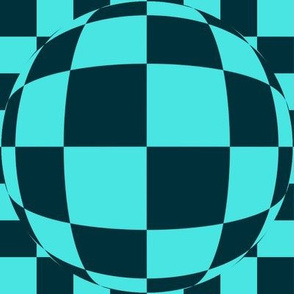 JP33 - Large  - Bubbly Op Art Checks  in Nearly Black Teal and Turquoise Pastel