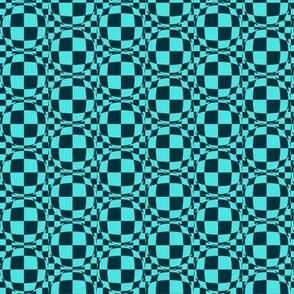 JP33 - Small - Bubbly Op Art Checks  in Nearly Black Teal and Turquoise Pastel