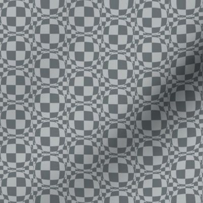 J34 -  Small Scale - Bubbly Op Art  Checks in Two Tones of  Blue-Grey