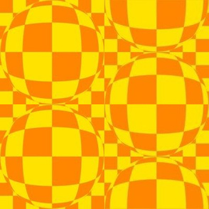 JP36 -  Medium - Bubbly Op Art  Checks in  Lemon Yellow  and Orange