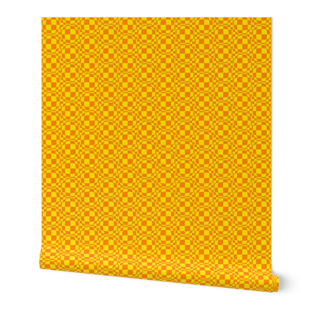JP36 - Small Scale -  Bubbly Op Art  Checks in  Lemon Yellow  and Orange