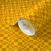 JP36 - Small Scale -  Bubbly Op Art  Checks in  Lemon Yellow  and Orange