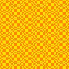 JP36 - Small Scale -  Bubbly Op Art  Checks in  Lemon Yellow  and Orange