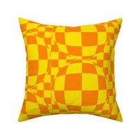 JP36 - Large Scale - Bubbly Op Art  Checks in  Lemon Yellow  and Orange