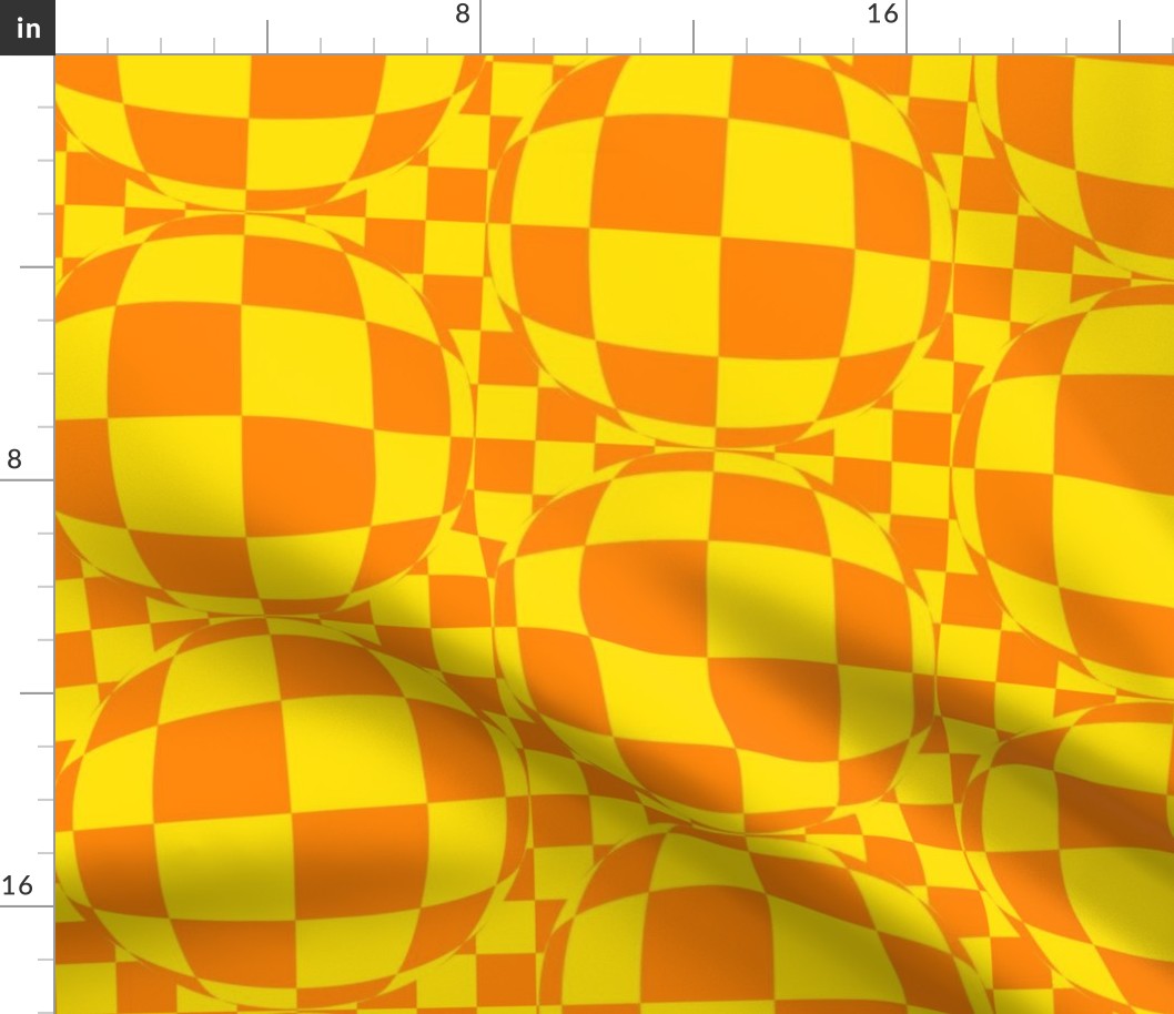 JP36 - Large Scale - Bubbly Op Art  Checks in  Lemon Yellow  and Orange