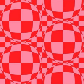 JP37 - Medium - Bubbly Op Art  Checks in Scarlet Red and Pink