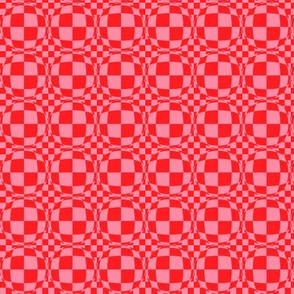 JP37 - Small -  Bubbly Op Art  Checks in Scarlet Red and Pink