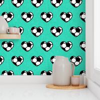 soccer ball hearts - teal - LAD20