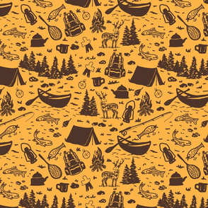 Lake Adventure- Camping, Fishing, the Best Social Distancing- Goldenrod Mustard- Doodle Sketch- Regular Scale
