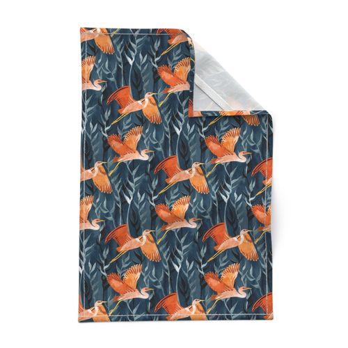 Birds and Reeds in Orange and Navy - small