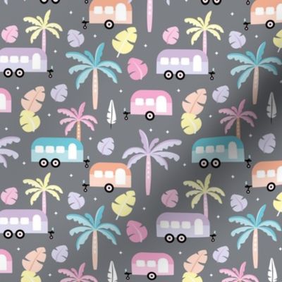 Happy summer holiday tropical travels camper van trip island vibes surf lovers gray miami pastel kids