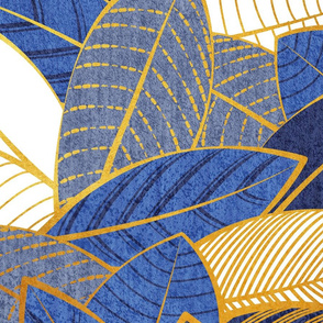 Large jumbo scale // Leaf wall // navy royal and pale blue leaves golden lines