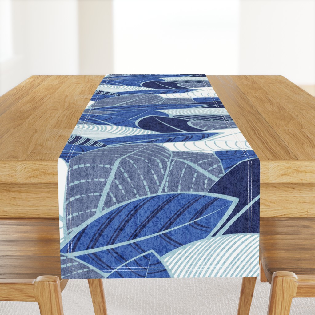 Large jumbo scale // Leaf wall // navy royal and pale blue leaves pastel blue lines