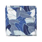 Large jumbo scale // Leaf wall // navy royal and pale blue leaves pastel blue lines