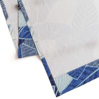 Large jumbo scale // Leaf wall // navy royal and pale blue leaves pastel blue lines