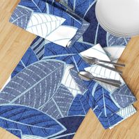 Large jumbo scale // Leaf wall // navy royal and pale blue leaves pastel blue lines