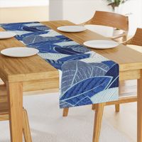 Large jumbo scale // Leaf wall // navy royal and pale blue leaves pastel blue lines