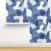 Large jumbo scale // Leaf wall // navy royal and pale blue leaves pastel blue lines