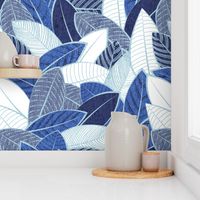 Large jumbo scale // Leaf wall // navy royal and pale blue leaves pastel blue lines