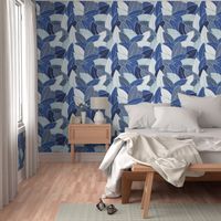 Large jumbo scale // Leaf wall // navy royal and pale blue leaves pastel blue lines