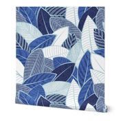 Large jumbo scale // Leaf wall // navy royal and pale blue leaves pastel blue lines