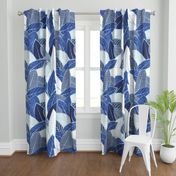 Large jumbo scale // Leaf wall // navy royal and pale blue leaves pastel blue lines