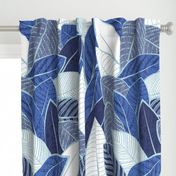 Large jumbo scale // Leaf wall // navy royal and pale blue leaves pastel blue lines