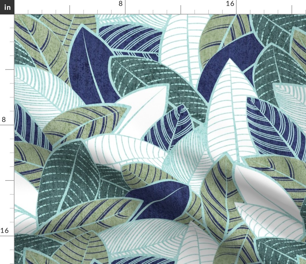 Normal scale // Leaf wall // navy blue pine and sage green leaves mint lines