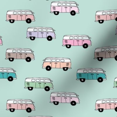 Happy camper van summer vacation travels boho vehicles hippies design girls mint
