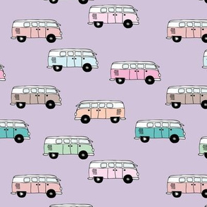 Happy camper van summer vacation travels boho vehicles hippies design girls lilac purple