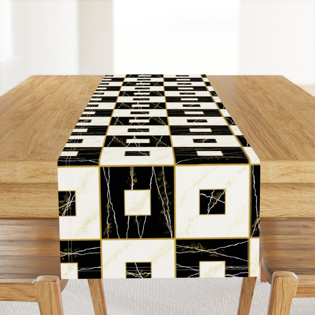 Faux Re Mi: Black & Cream Stone Tiles, Marble Tile, Art Deco 