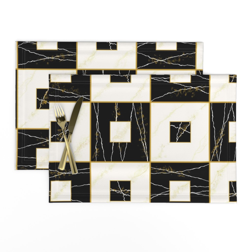 Faux Re Mi: Black & Cream Stone Tiles, Marble Tile, Art Deco 