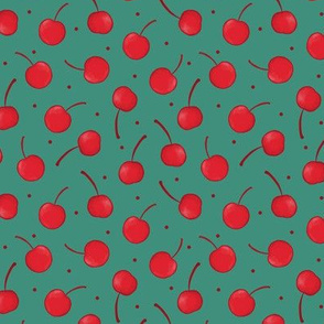 Cherry Ditsy in Red and Turquoise