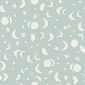 moon and stars nursery fabric - sfx6205 milky green