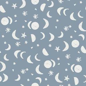 moon and stars nursery fabric -  sfx4013 denim