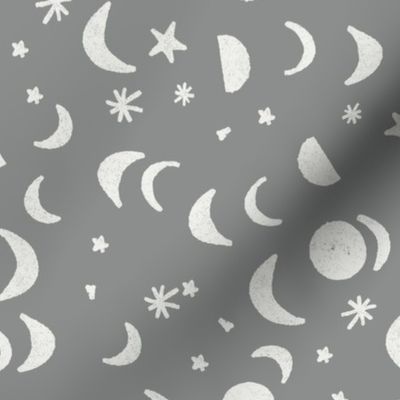 moon and stars nursery fabric -  dove sfx1501